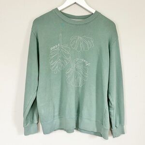 POST SURF Women’s Green ISLA Sweatshirt Beachly Monstera Boho Crewneck Size M